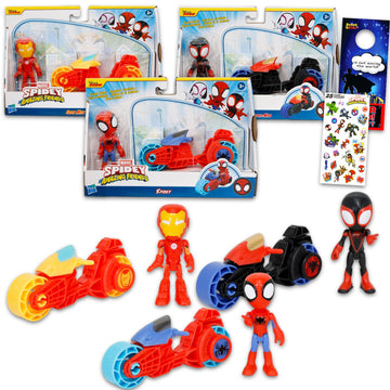 Spidey and His Amazing Friends Racing Toys Set - 3 Piece Bundle with Spiderman Racing Pull Back Action Vehicles Plus Stickers, M