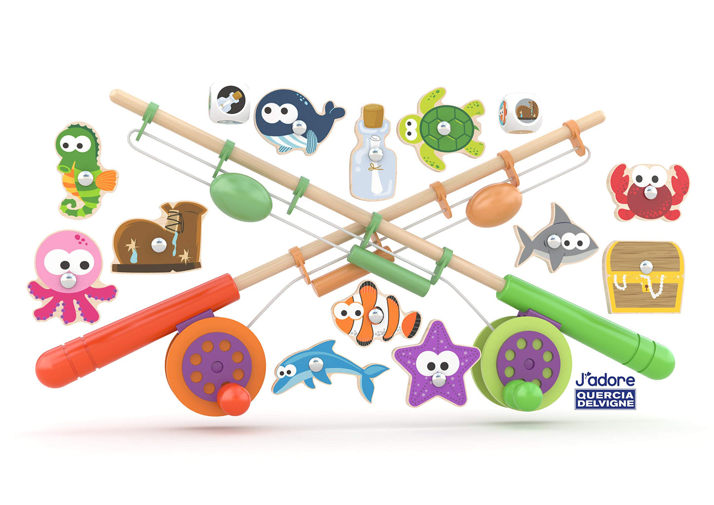 J'adore Wooden Magnetic Fishing Game Toy - Model 828984, Eco-Friendly Playtime Fun for Kids