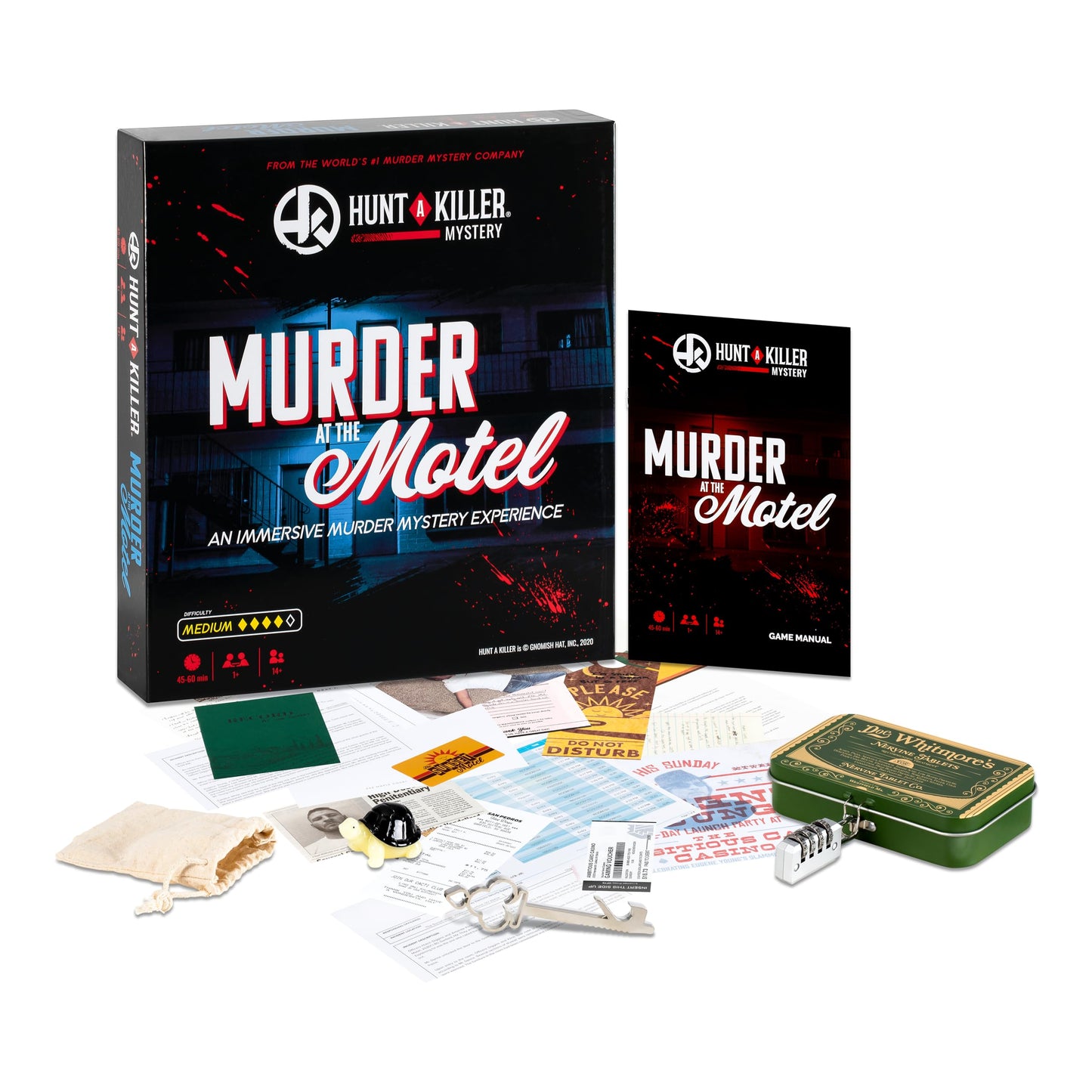 Hunt A Killer Mystery Game - Immersive Murder at The Motel - 1-5 Players, Age 14+, Cardboard, Multicoloured, Model 90981