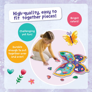 Peaceable Kingdom 53-Piece Shimmery Butterfly Floor Puzzle for Kids – Durable Berry Puzzle Pieces – Ideal for Classrooms, Ages 5 & Up