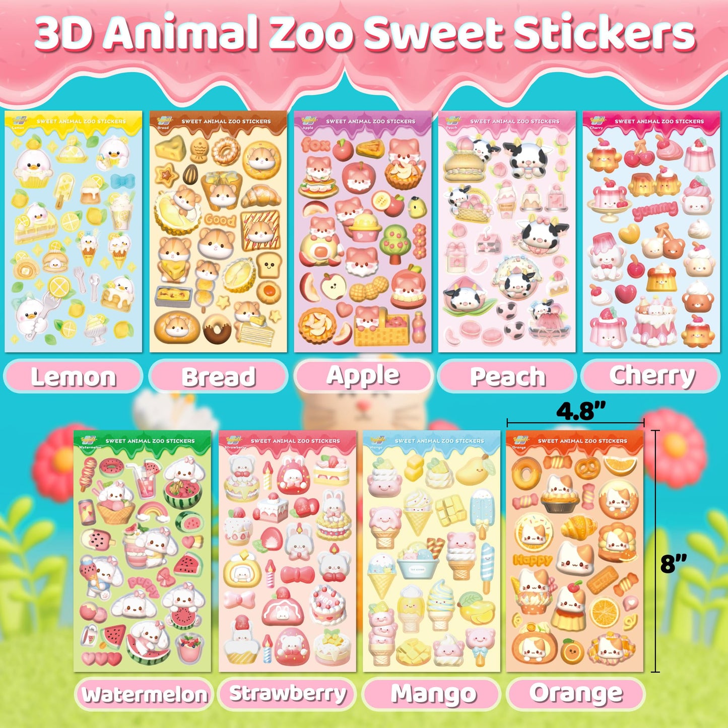 Tageenla 3D Animal Scratch And Sniff Stickers - 45 Sheets Scented Stickers, 9 Different Scents Smelly Stickers - Reward Stickers