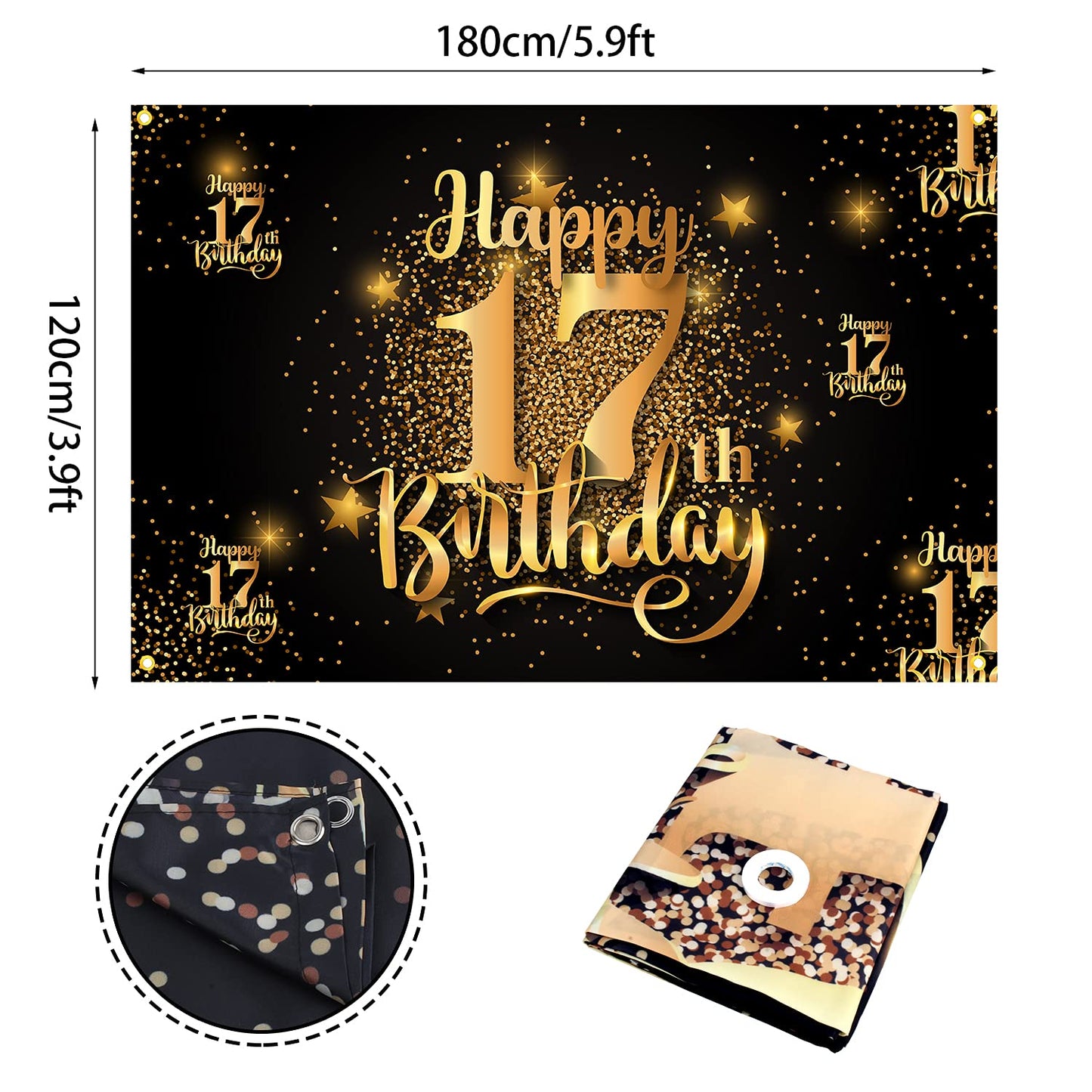 Happy 45Th Birthday Backdrop Banner Step And Repeat 45 Years Old Background Decorations For Women Men Her Him Photography Party Supplies Glitter Black Gold