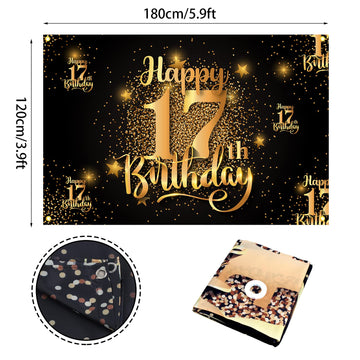 Happy 45Th Birthday Backdrop Banner Step And Repeat 45 Years Old Background Decorations For Women Men Her Him Photography Party Supplies Glitter Black Gold