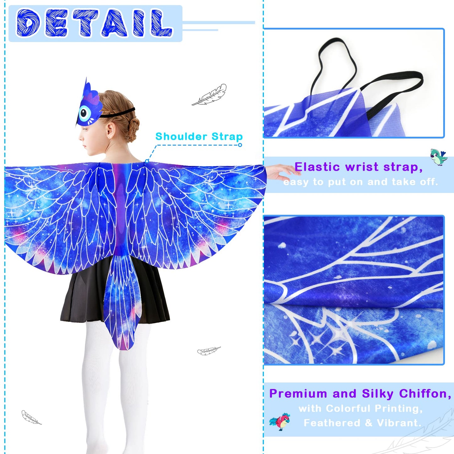 Irolewin Bird-Wings-Costume For Kids And Headband, Eagle-Parrot Dress-Up-Wings For Girls Boys Halloween-Party Favors (Star)