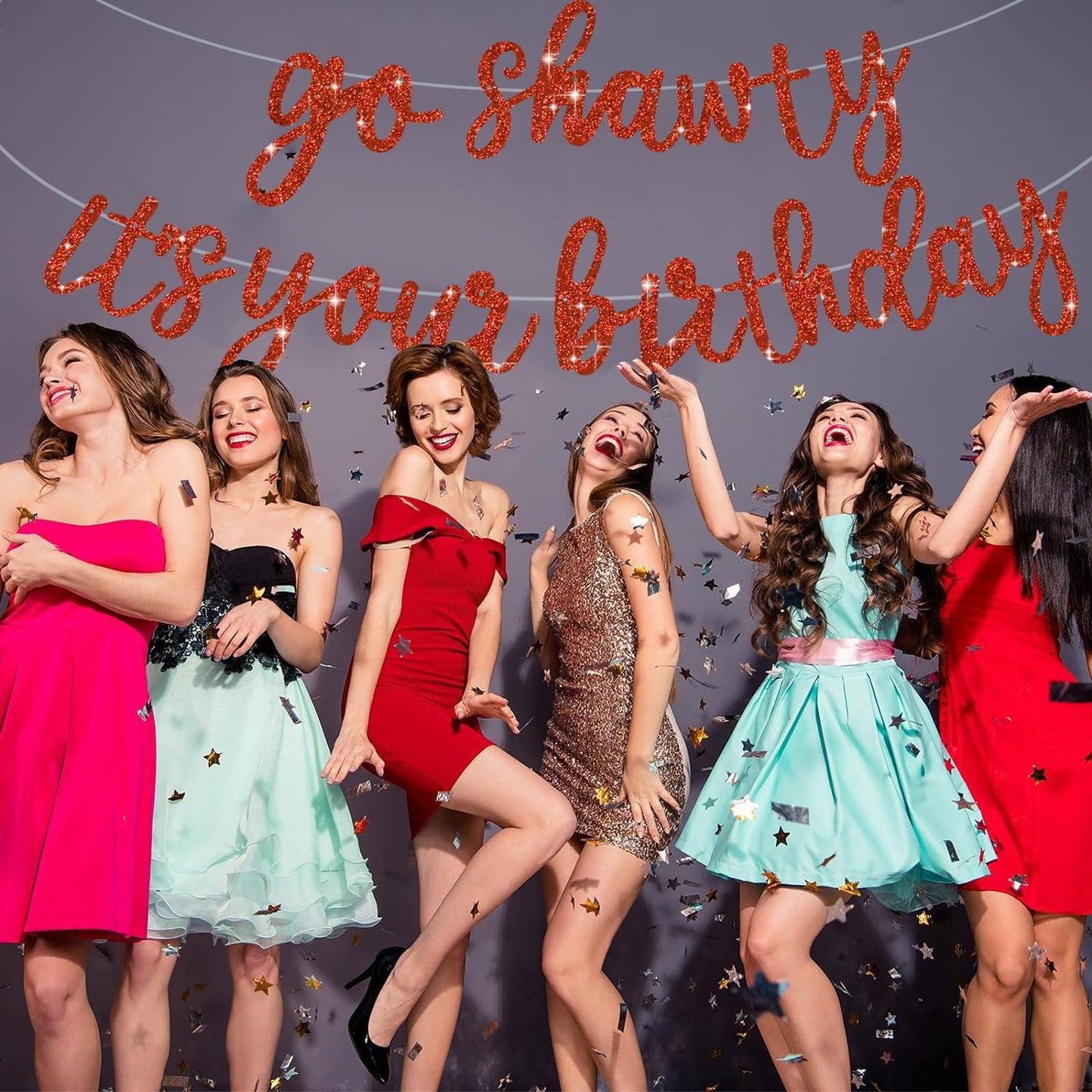 Beishida Red Go Shawty It'S Your Birthday Banner -11.4Feet, No Diy - Hip Hop Theme Glitter Happy Birthday Banner - Pre-Strung -