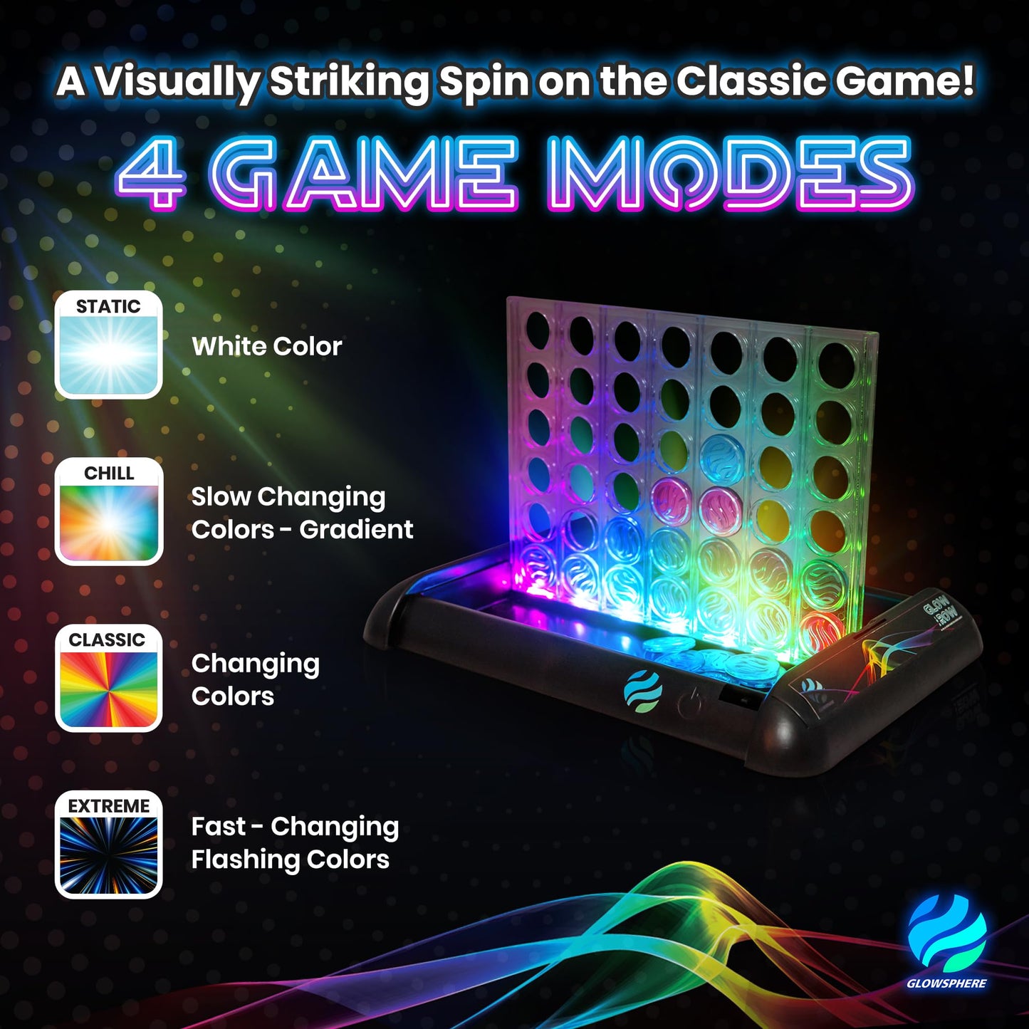 Glow In A Row Light-Up 4 In A Row Board Game, Strategy Games For Kids Ages 6 And Above, 2 Player Game, Perfect For Kids And Adul