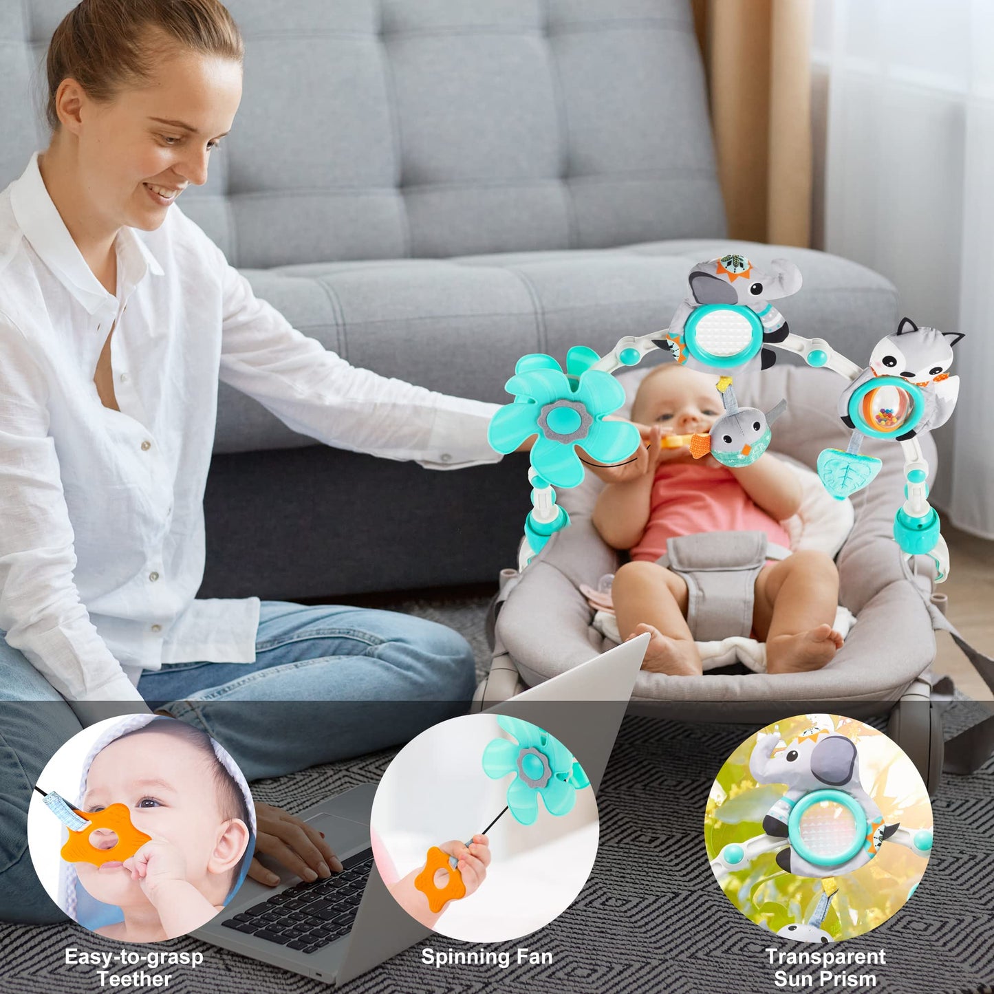 Lynncare Adjustable Arch Bassinet Toys For Infant & Toddlers, Stroller Arch, Baby Crib Toys With Fascinating Toys For Stimulating Baby’S Senses And Developing Motor Skills