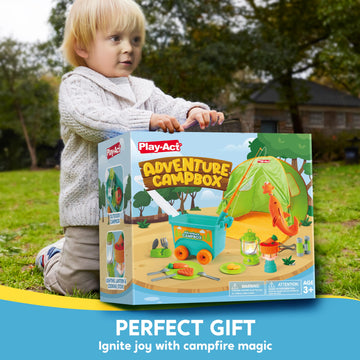 Play-Act Kids Camping Set With Tent, Camping Wagon Toy, Toddler Adventure Playset For Boys, Camping Gear Toys For Kids Indoor Ou
