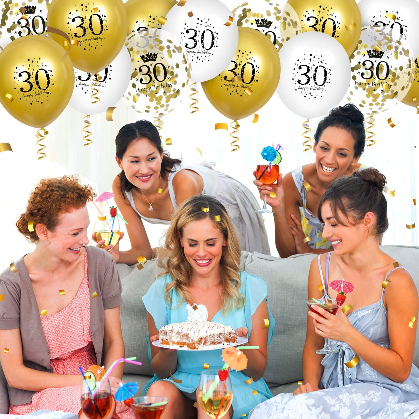30Th Birthday Balloons 15Pcs White Gold Happy 30Th Birthday Balloons Confetti Balloons For Men Women 30 Anniversary Birthday Party Decorations White Gold Latex Balloons Birthday Decor Supplies 12 Inch