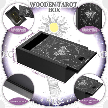 Wooden Tarot Card Case And Wooden Tarot Card Stand Holder, Tarot Cards Box Fortune Telling Trinket Keepsake Box With Pendulum Board Moon Shape Tarot Card Altar Display Stand For Witch (Stylish Style)