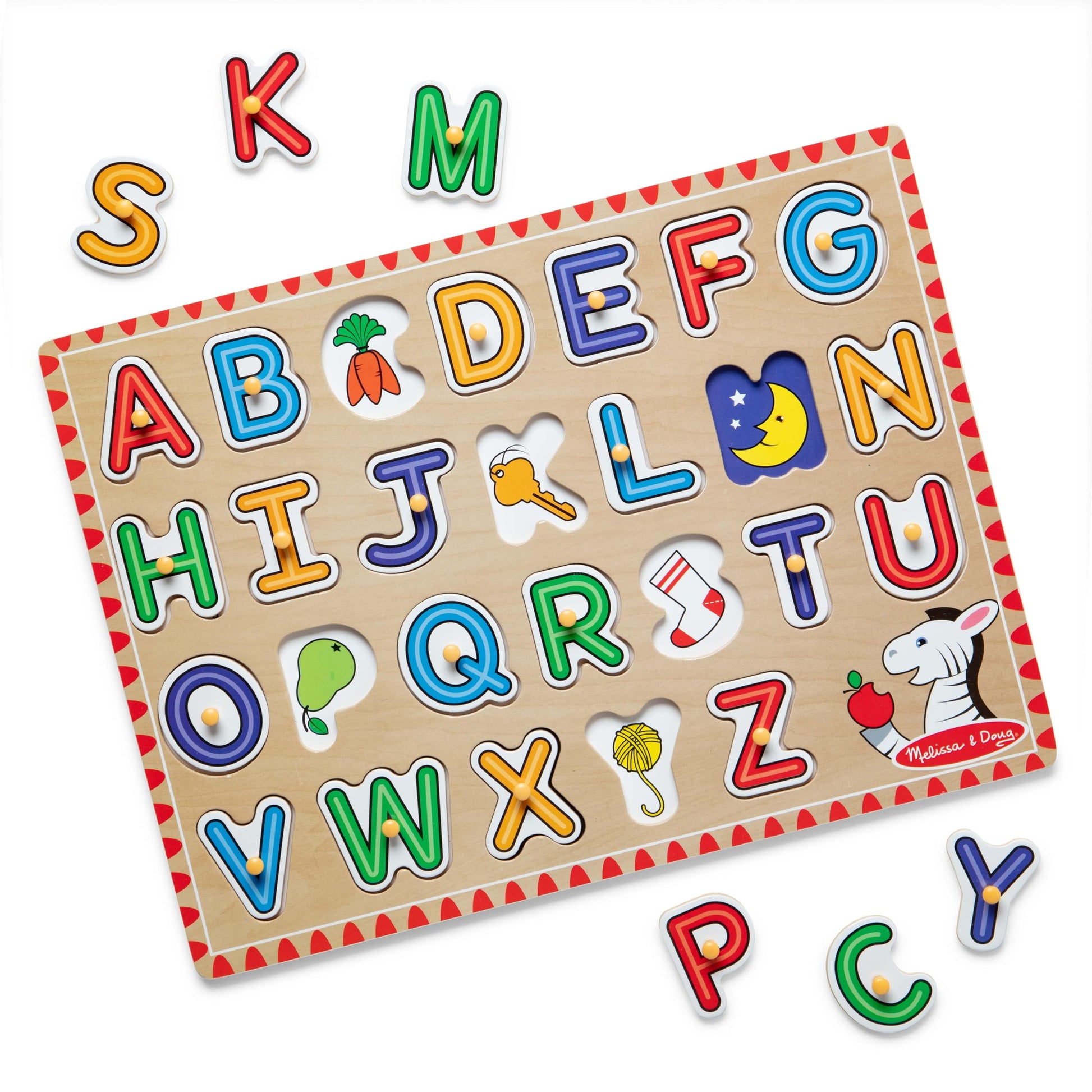 Melissa & Doug Lift & See Alphabet Wooden Peg Puzzle (26 pcs) Toddler and Preschool Puzzles for Ages 1+ - FSC-Certified Material