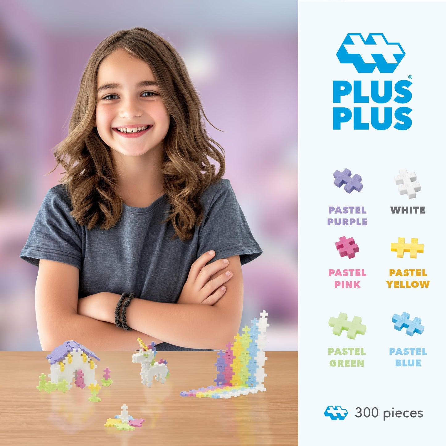 Plus Plus - Open Play Set - 300 Piece - Pastel Color Mix, Construction Building Stem Toy, Interlocking Mini Puzzle Blocks For Kids
