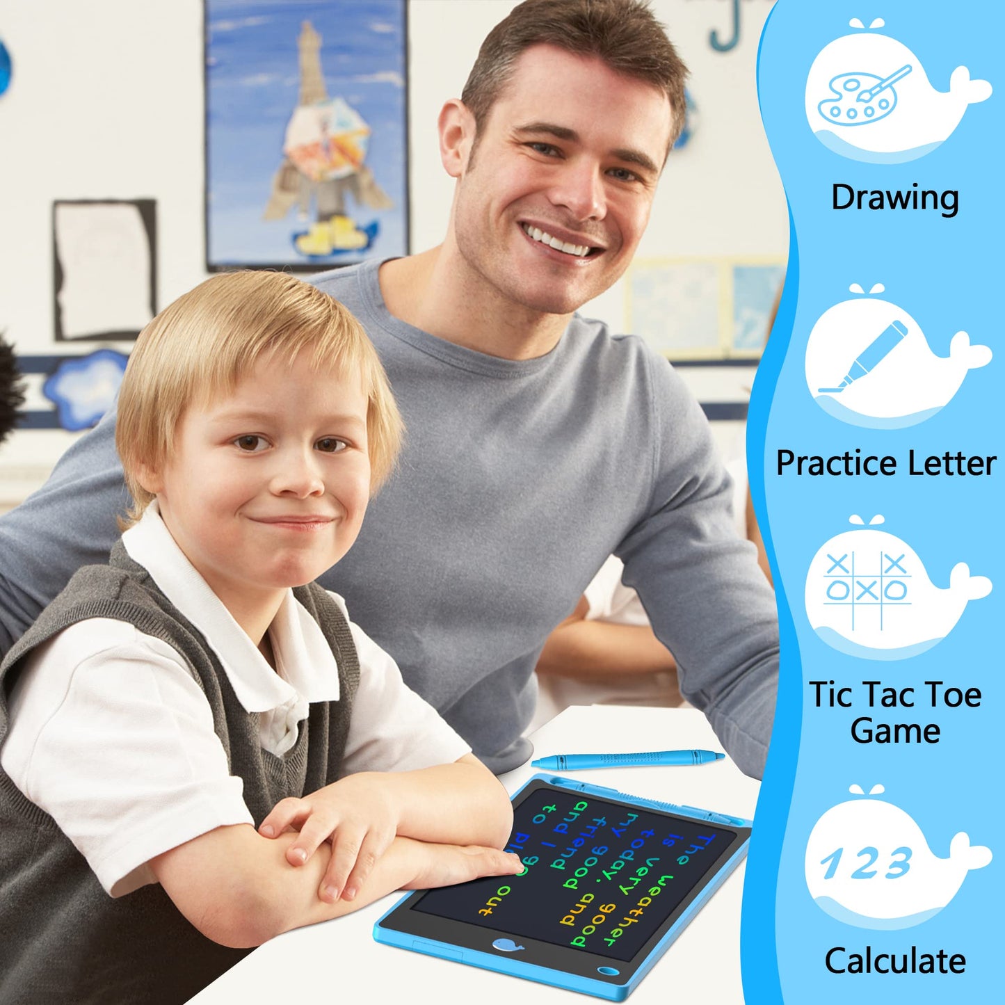 Hockvill Lcd Writing Tablet For Kids 8.8 Inch, Toys For Girls Boys Drawing Pad For 3 4 5 6 7 8 Year Old Kid, Toddler Magnetic Doodle Board Travel Essentials Christmas Birthday Gift For Children (Blue)