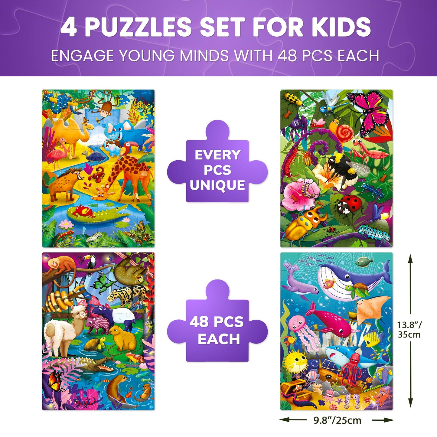 QUOKKA Puzzles for Toddlers 4-6 - 4 x 48 Pieces Jigsaw Puzzles for Kids Ages 3-5 - Learning Insects  African  large online retailer  Ocean Animals Puzzle for 2-4 - Jigsaw Game for Boy and Girl 4-8 Year Old