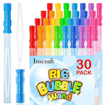 Inscraft 30 Pack 14’’ Big Bubble Wands, 8 Colors 1 Hole Wands X30 For Summer Toy, Outdoor/Indoor Activity, Easter, Birthday, Graduation, Bubbles Party Favors For Kids