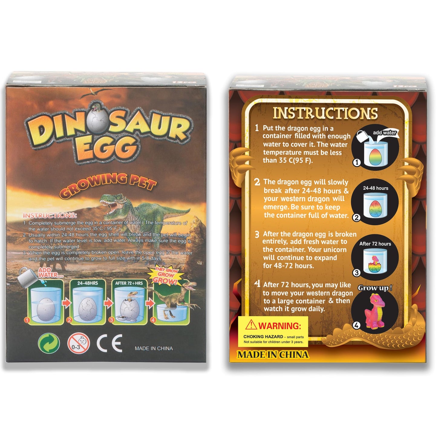 Class Collections Surprise Growing Dragon And Dinosaur Hatch Egg Kids Novelty Toy - Pack Of 4, Brown