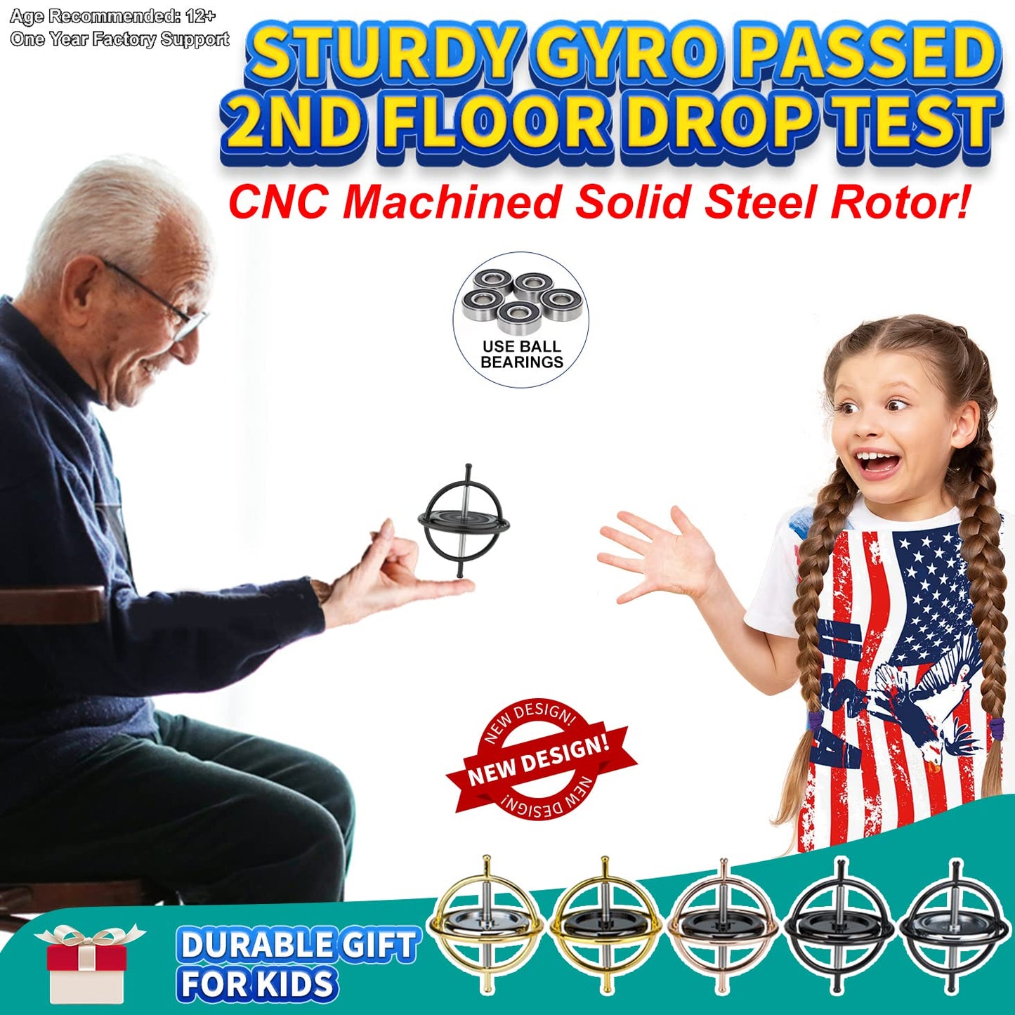 DjuiinoStar Heavy Duty Gyroscope (CNC Machined Solid Steel Rotor): Stable&Robust (Pass 2nd Floor Drop Test); Long Spin Time (More Tricks); enhanced Fidget Toy  Magic Anti-Gravity Gear DG-5PROLite-02