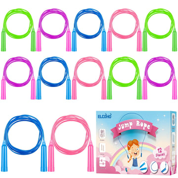 Elcoho 12 Pack Kids Jump Rope Set 7.5 Feet Plastic Jump Ropes Kids Adjustable Colorful Skipping Rope For Outdoor Indoor Fun Game Exercise Fitness Training And Party Favors