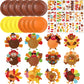 Funnymoom 24 Sets Thanksgiving Turkey Craft Kit for Kids, Thanksgiving DIY Plate Craft Make a Turkey Arts Fall DIY Plate Kit for