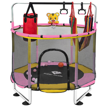 Trampoline For Kids, 5Ft Adjustable For Toddler, Indoor/Outdoor Baby Trampoline With Enclosure Net, No-Gap Safe Design, Gifts Fo