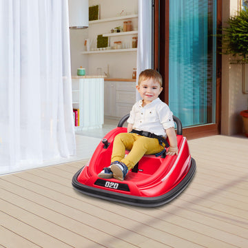 Aosom 12V Toddler Bumper Car With Remote Control, 360° Rotation Kids Electric Ride-On Toy, Twins Motor, Colorful Led Lights, 3 Songs, For Boys And Girls, Red