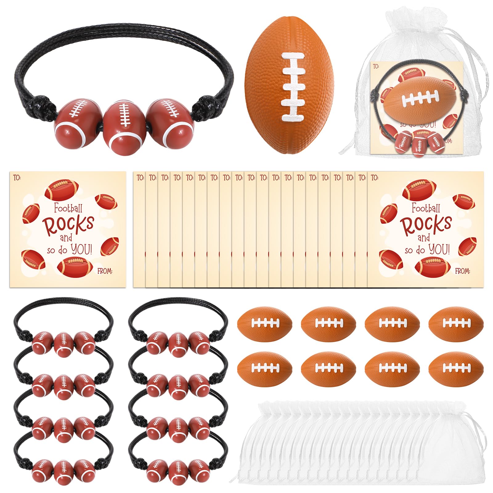Foilswirl 18 Sets Valentines Day Football Gifts Mini Stress Balls Bracelets with Cards Football Team Gifts Party Favors for Val