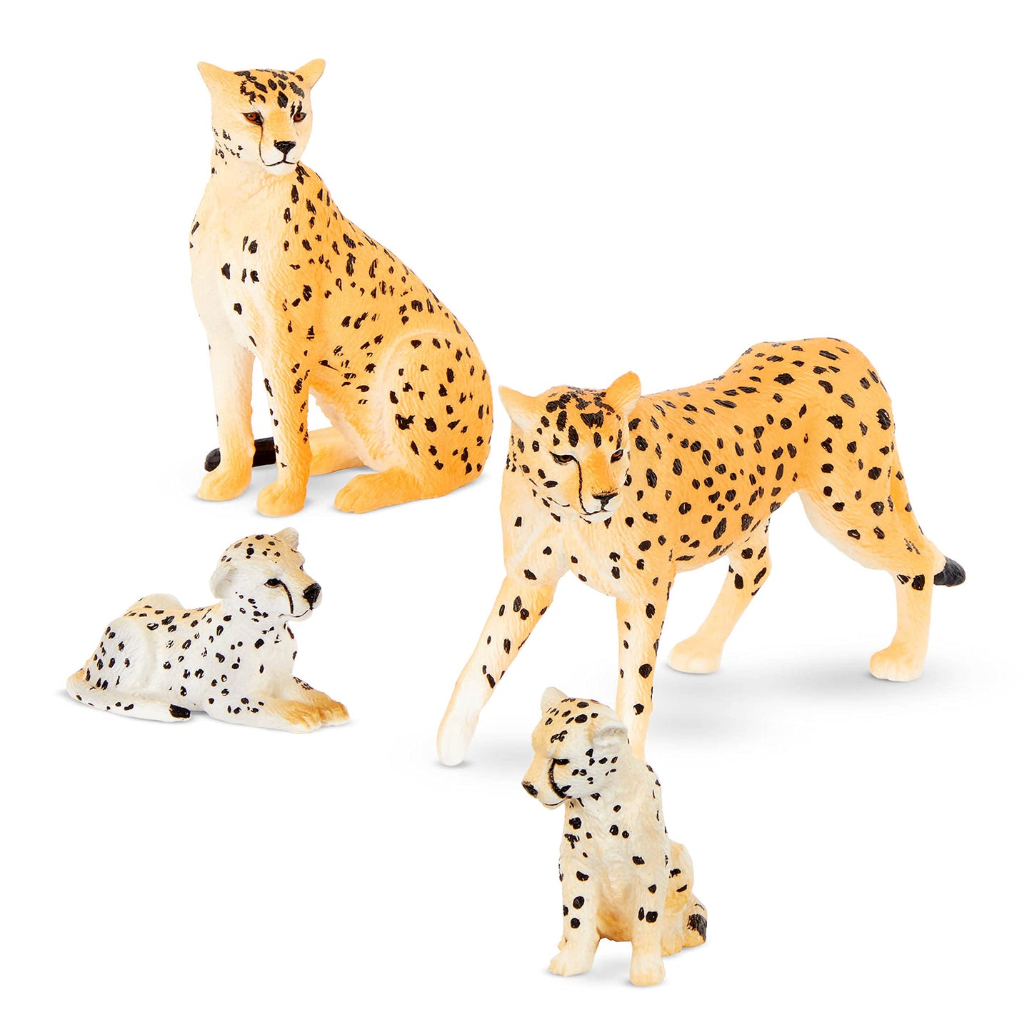 Terra By Battat – 4 Pcs 1-4' Cheetah Toys Family Set - Plastic Cheetah Figurines – Realistic Zoo Animals – Collectible Safari Animals Figures For Kids 3+