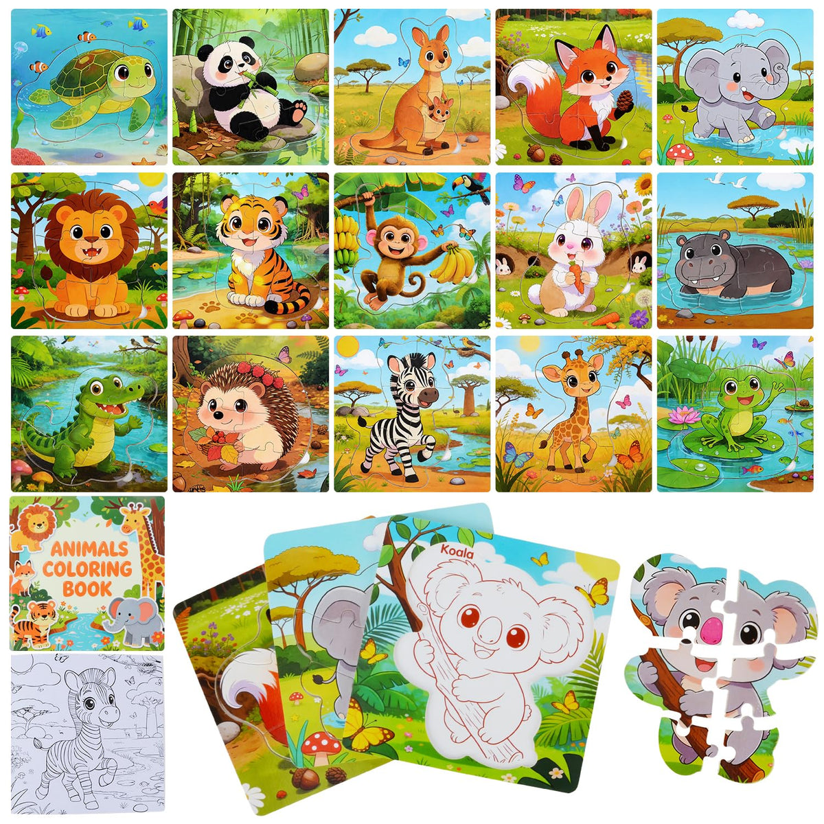 Wooden Toddler Puzzles 16 Pack Animal Jigsaw for 13 Year Old
