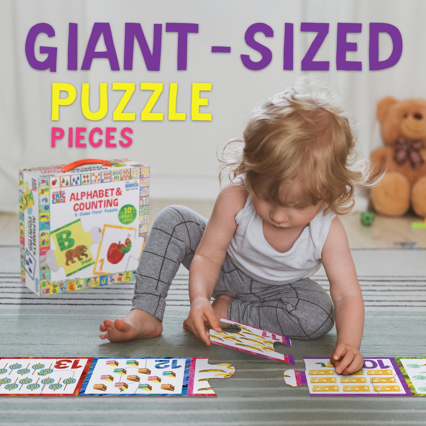 Briarpatch ABC 123 2-Sided Floor Puzzle - Eric Carle, Cardboard, Multi, One Size, Model 33835, Preschool Learning for Kids