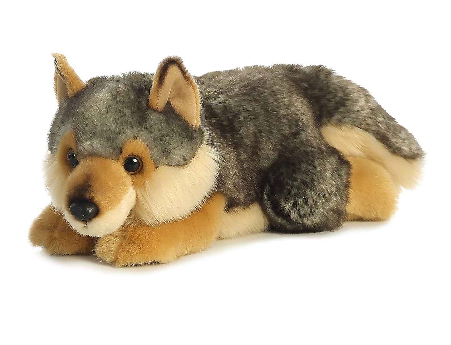 Aurora® Realistic Miyoni® Lying Wolf Stuffed Animal - Lifelike Detail - Cherished Companionship - Gray 11 Inches