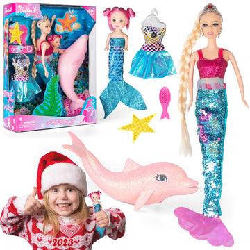 Yellow River 2023 Mermaid Princess Doll Playset, Color Changing Mermaid Tail By Reversing Squins, 12'' Fashion Dress Doll With 3