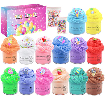 Pugndeb Butter Slime Kit 14Pack For Party Favors, Scented, Soft And Non-Sticky, Birthday Gifts For Girl Boys, Stress Relief Slim