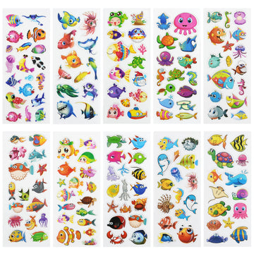 24 Sheets(400+) Fish 3D Puffy Stickers For Toddlers Kids, Bulk Preschool Sticker Sheets For Reward, Craft, Scrapbooking