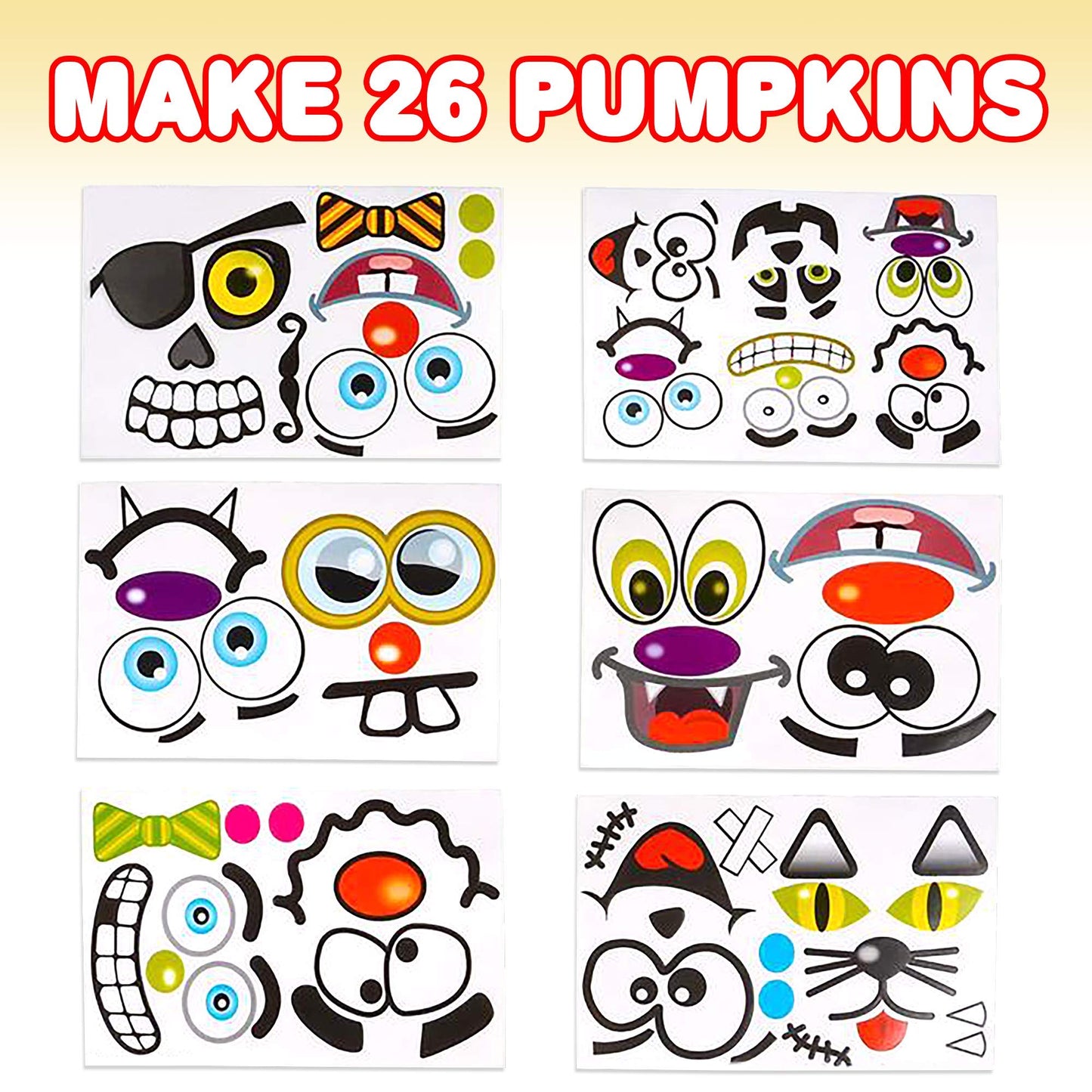 ArtCreativity Halloween Pumpkin Stickers for Decorating - 12 Sheets - Jack-o-Lantern - 26 Pumpkin Decorating Stickers - Cute Hal