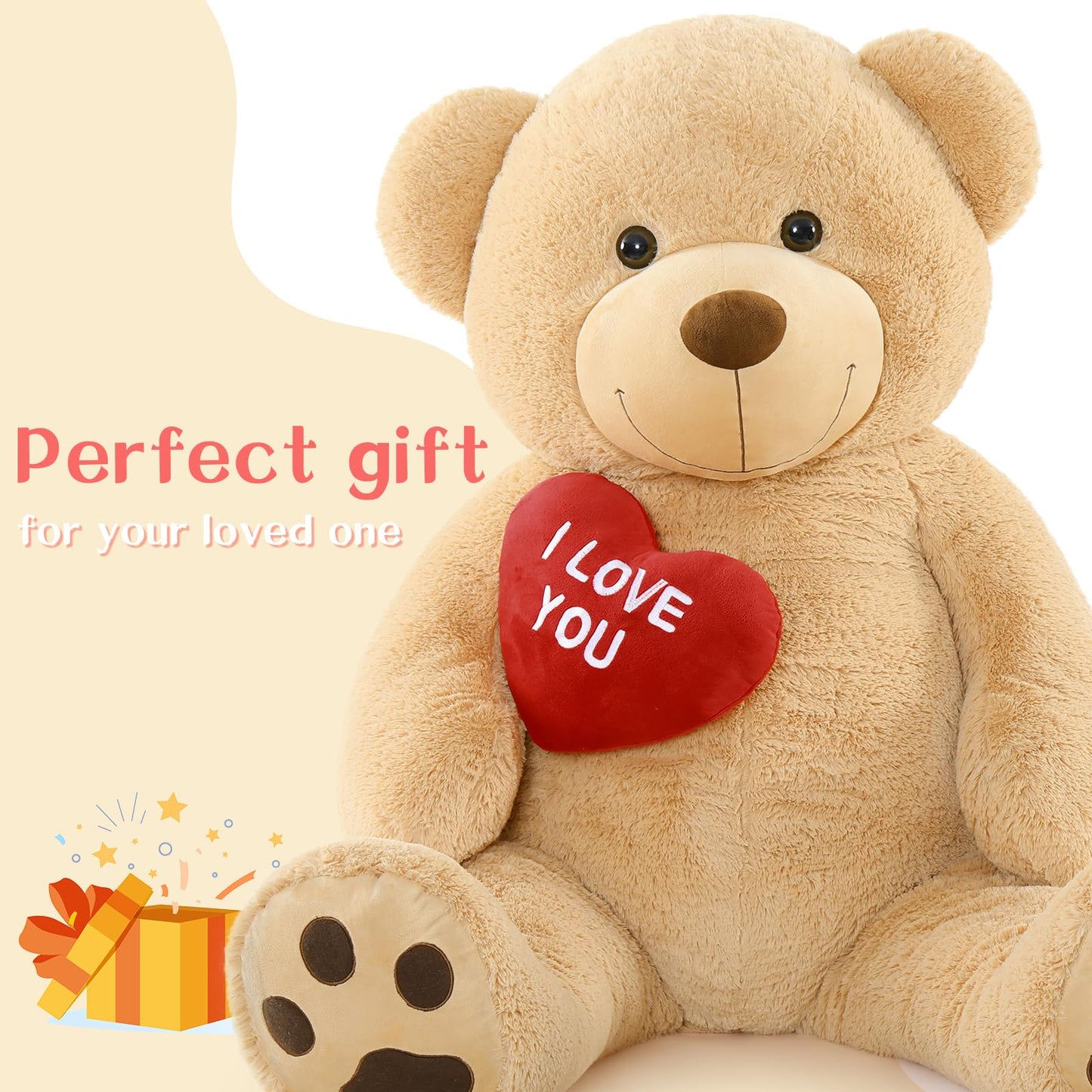 Beniny Giant Teddy Bear Stuffed Animal 5Ft, Big Teddy Bear With Heart, Large Brown Stuffed Bear Plush Toys For Kids, I Love You
