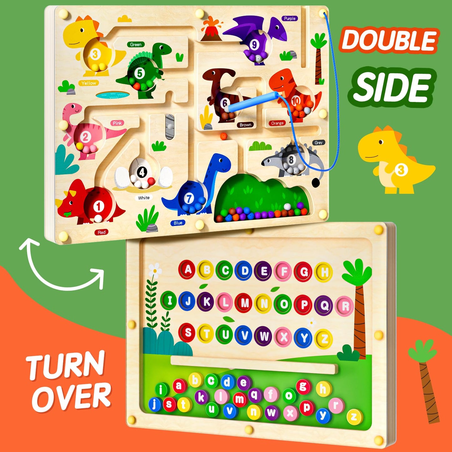Umereact 2 In 1 Magnetic Color And Number Maze Double-Sided Abc Alphabet Puzzles Board Magnet Dinosaur Counting Maze Preschool L