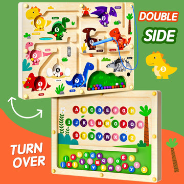 Umereact 2 In 1 Magnetic Color And Number Maze Double-Sided Abc Alphabet Puzzles Board Magnet Dinosaur Counting Maze Preschool L