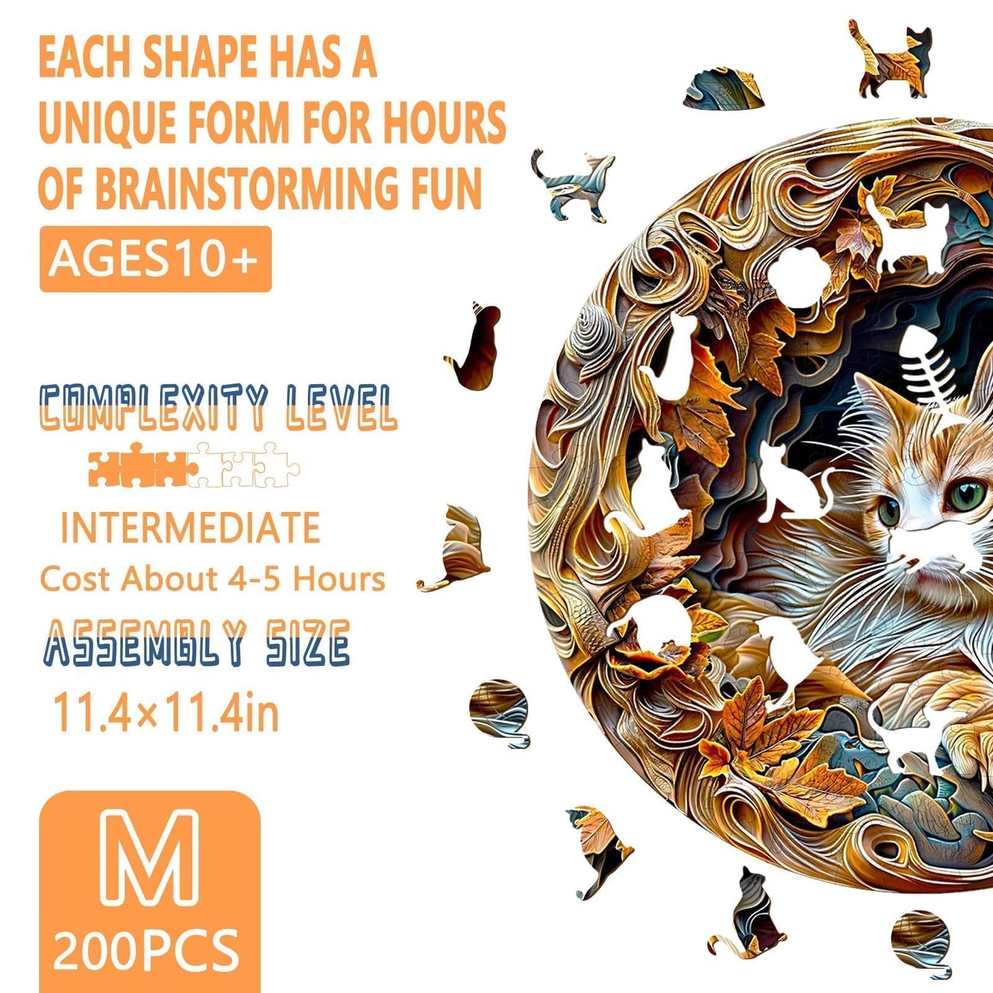 Wooden Puzzles for mature-themeds  3D Visual Effects Inside The Cave with a Persian Cat Wooden Jigsaw Puzzles for mature-themeds  Unique Shape  Wood Puzzles mature-themed  Wall Art Home Decor (M-11.4 * 11.4in -200 pcs)