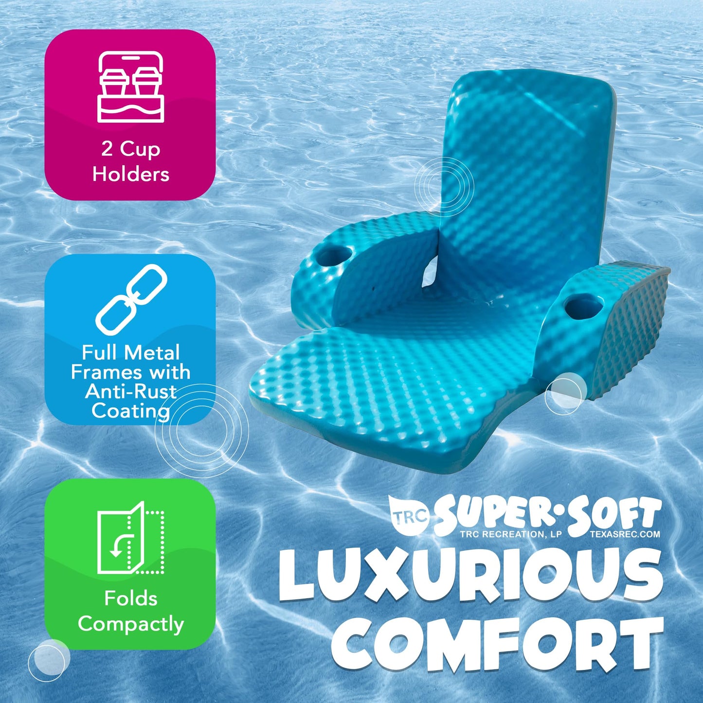 Trc Recreation Folding Baja Chair Foam Swimming Pool Float, Portable Super Soft Floating Lounger With 2 Cup Holders For Beach Essentials, Teal