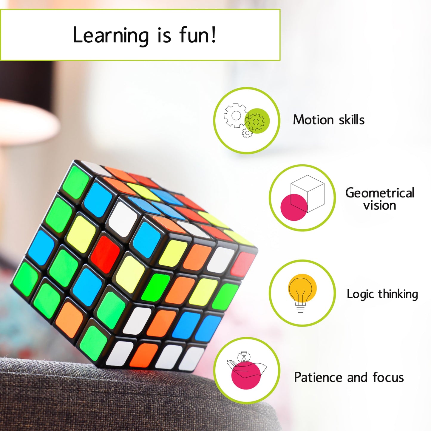 Cubidi Original Magic Cube 4X4 - Challenging Brain Teaser Fidget Toy For Beginners And Advanced Players - Fast Speed Cube Optimi