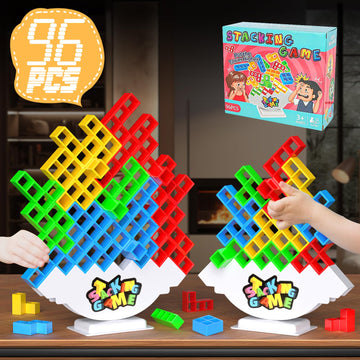 BBnote 96PCS Stack Game for mature-themed & Kids  Tetra Board Tower Games for Family Travel Party  4 Players Balance Stacking Toy  Team Toys Building Block