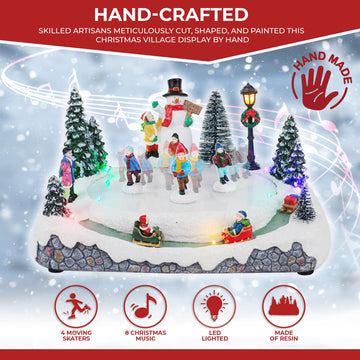 Top Treasures Animated Christmas Village Skating Pond - Lighted Musical Snow Scene, 11x7.5 In, Ceramic, Multicolor