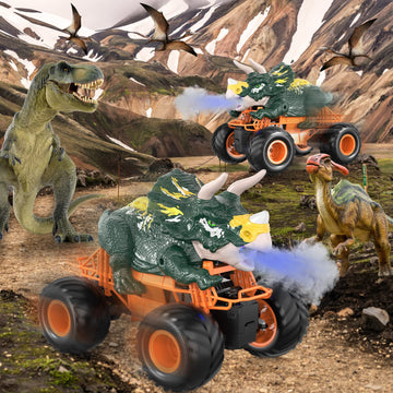 Bennol Remote Control Dinosaur Car Toys for Kids Boys 3-5 4-7, 2.4GHz RC Dino Car Toys with Light, Sound & Spray, Indoor Outdoor