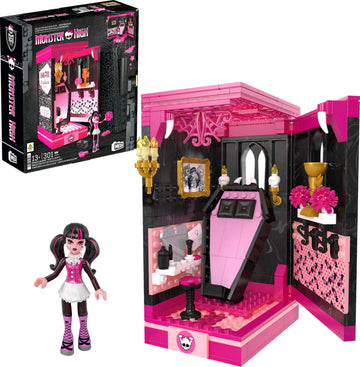 Mega Monster High Building Set - Draculaura's Boo-k Crypt, 301 Pieces, Multicolor, Model HXJ88, Plastic Action Figure for Collectors