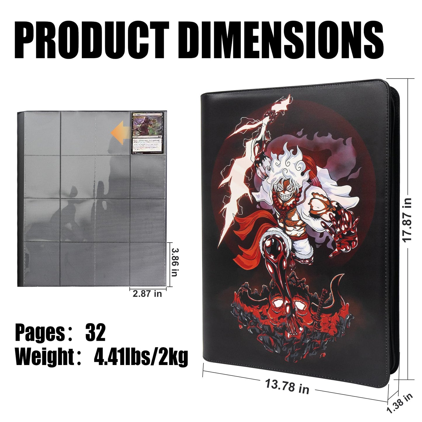 WEST TUNE One Piece Trading Card Binder - 16 Pocket, Waterproof, Holds 1024 Cards, Includes 32 Sleeves, Model WTV028