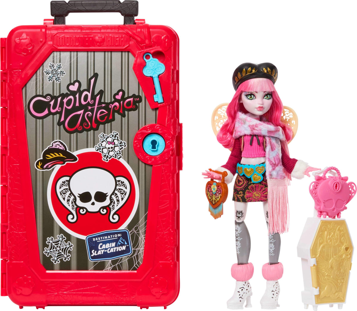 Monster High Skulltimate Secrets Cupid Asteria Doll and Accessories Set, Destination: Cabin SlayCation with Suitcase and 19+ Su