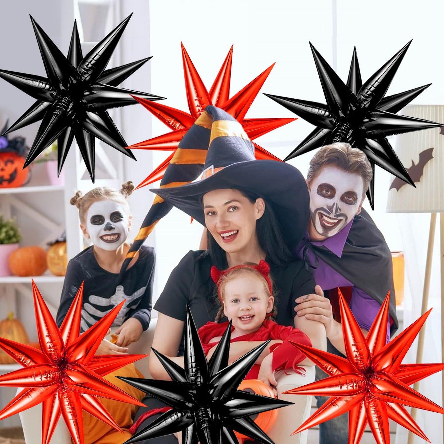 GCTWFYK 72 PCS Black Red Star Balloons, 26 Inch Metallic Foil Spike Balloons for Birthday, Halloween, Graduation, and Anniversary Decor