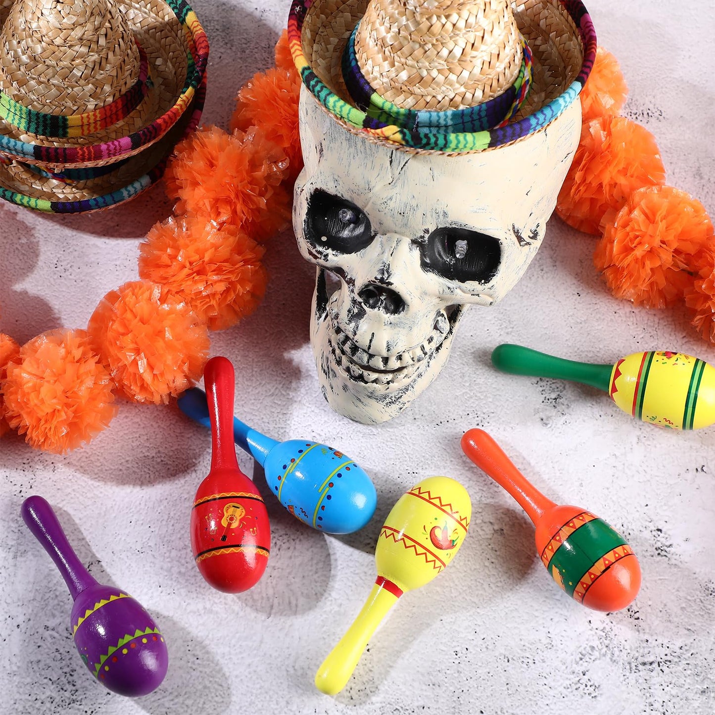 Hungdao Mexican Fiesta Wooden Maracas For Boys And Girls Cinco De Mayo Sombrero Piata Taco Guitar Chili Cactus Wood Mini Maracas