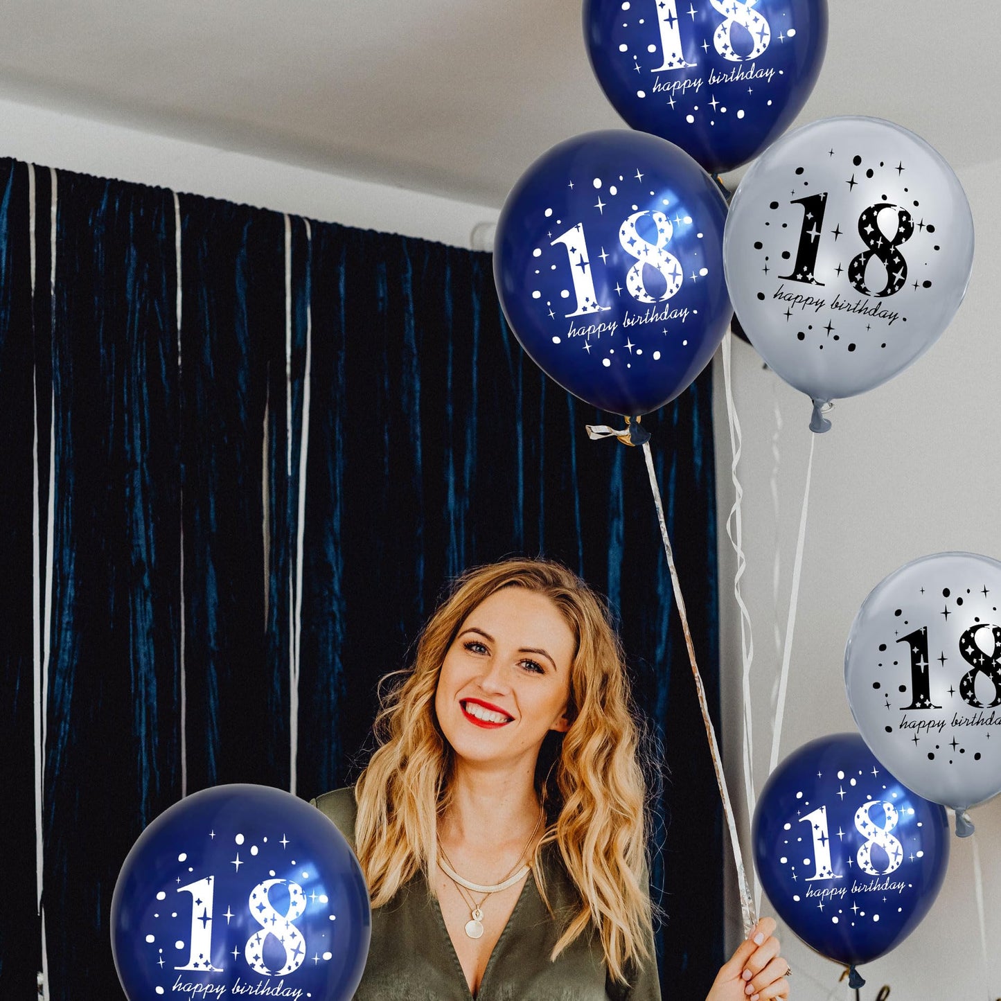 UniBirthLon 18Pcs Navy Blue Silver 18th Birthday Balloons Decoration, Rubber Latex Confetti Balloons for Men Women Party Décor
