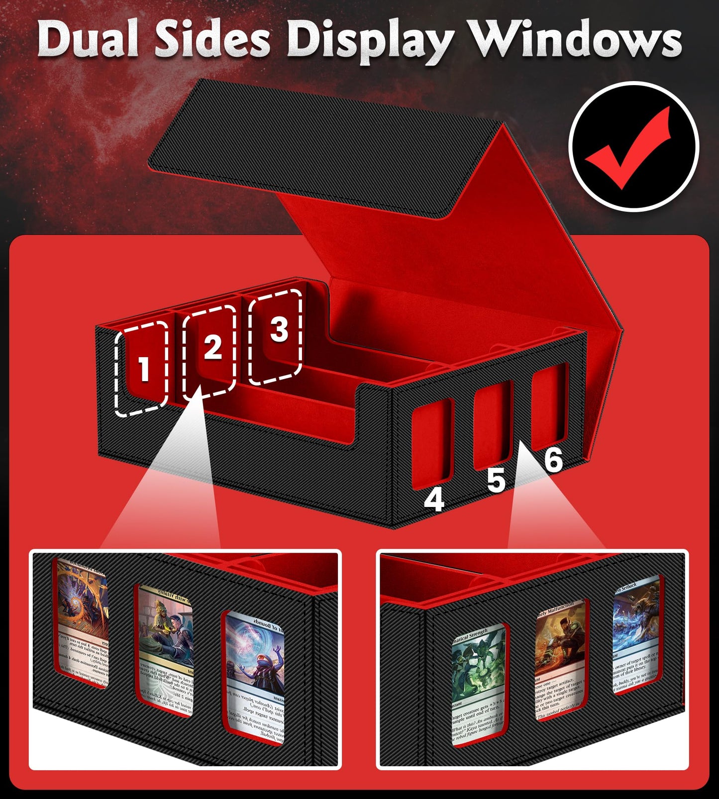 Newloop Trading Cards Storage Box - 6-Window Display 2400+ Tcg Pkm Commander Deck Case With 6 Card Holders For Magic The Gatheri